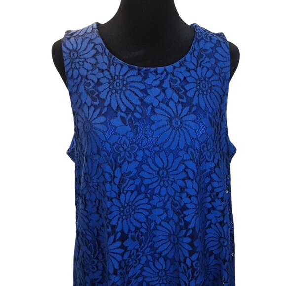 Tommy Hilfiger Womens Blue Floral Overlay Lace Sleeveless Shift Dress Size 14 - Picture 5 of 8